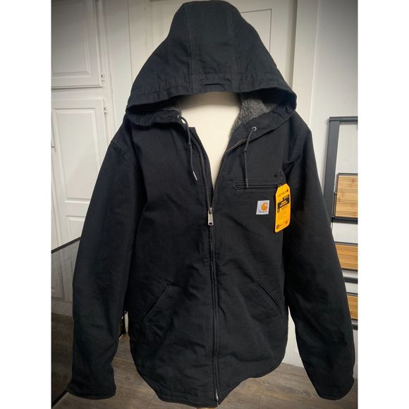 Carhartt Other - NWT Carhartt XL Washed Duck Sherpa-Lined Hooded Jacket Relaxed Fit Black